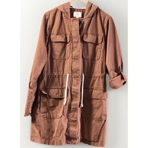 Women's Loft Hooded Long Utility Jacket Sz 12 Flap‎ Pockets